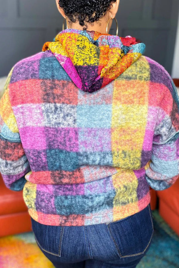 Fashion Plaid Drop Shoulder Hoodie