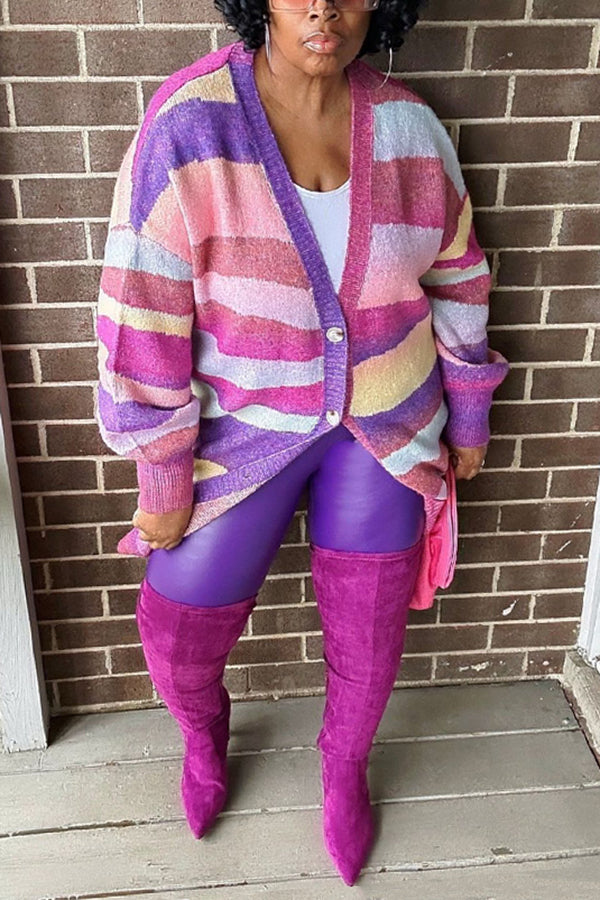 Colorful Striped Button Up Cardigan