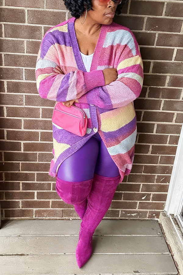 Colorful Striped Button Up Cardigan