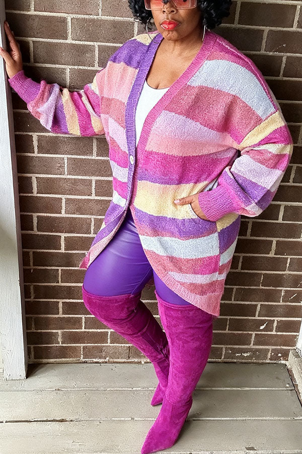 Colorful Striped Button Up Cardigan