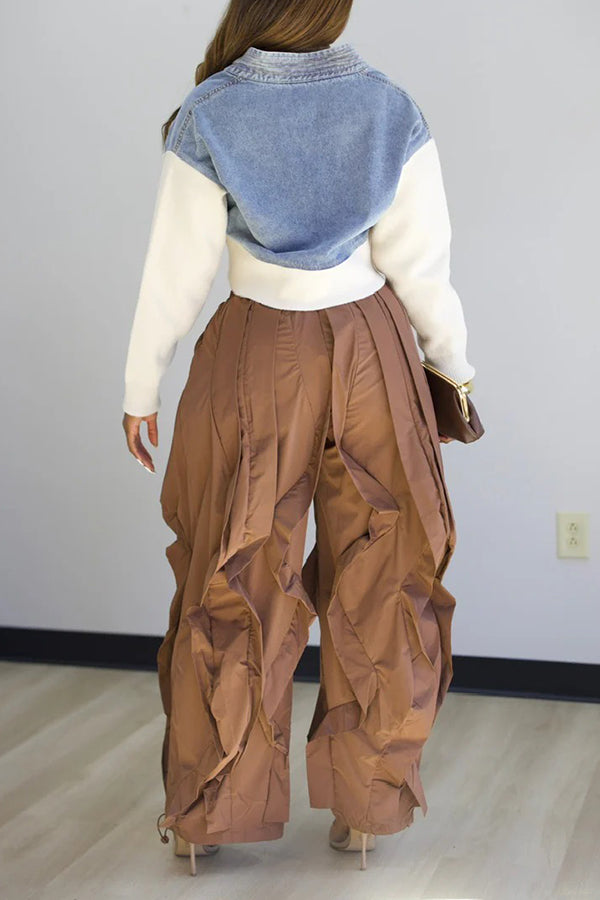 Stylish Denim Splicing Crop Jacket