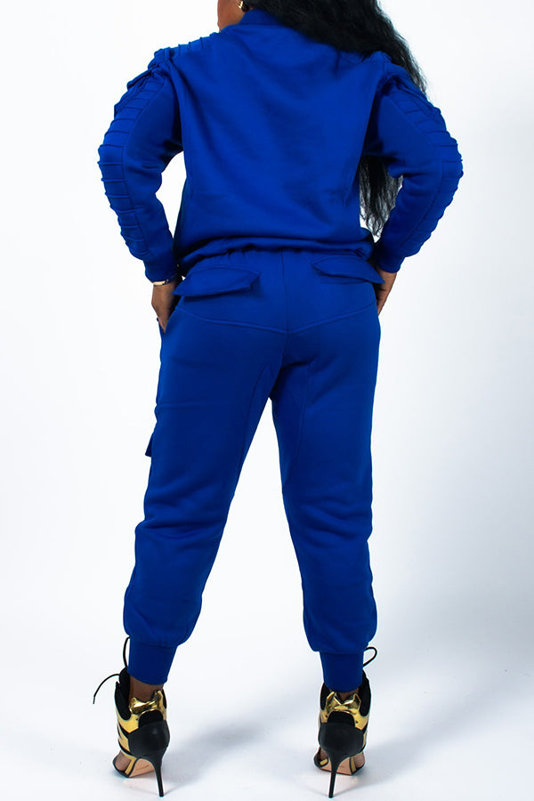 Chic Flap Pocket Sweatshirt & Pants Set