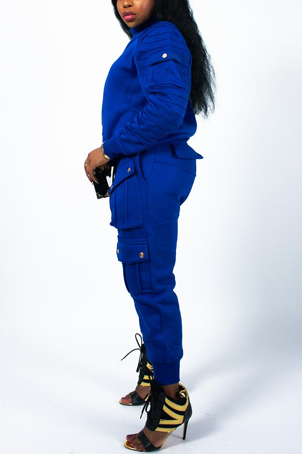 Chic Flap Pocket Sweatshirt & Pants Set