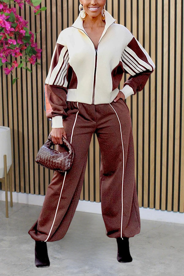 Stylish Long Sleeve Zip Up Sweatshirt & Jogger Pants