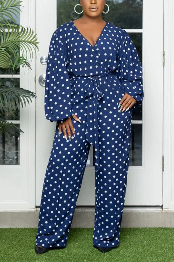 Stylish Polka Dot Lace-Up Jumpsuit