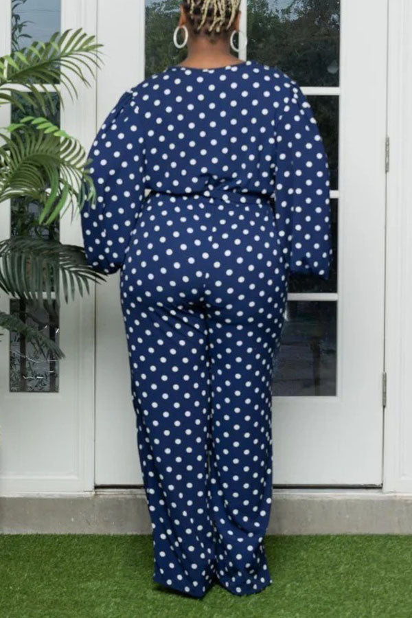 Stylish Polka Dot Lace-Up Jumpsuit