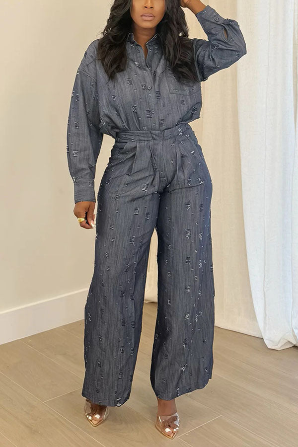 Stylish Ripped Denim Pant Set