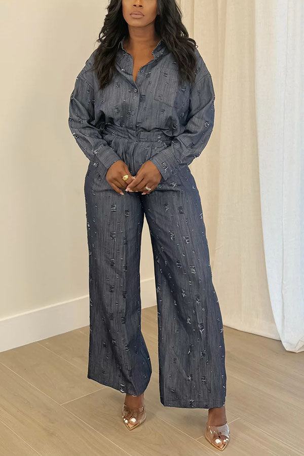 Stylish Ripped Denim Pant Set