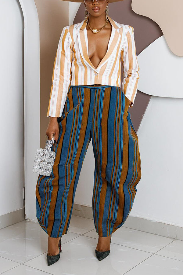 Chic Striped Blazer & High Waist Pants Set