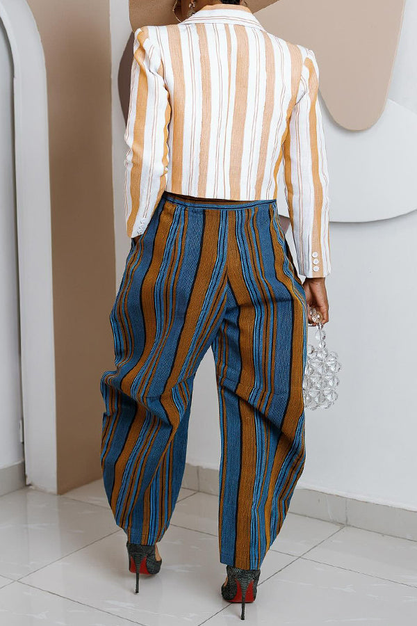 Chic Striped Blazer & High Waist Pants Set