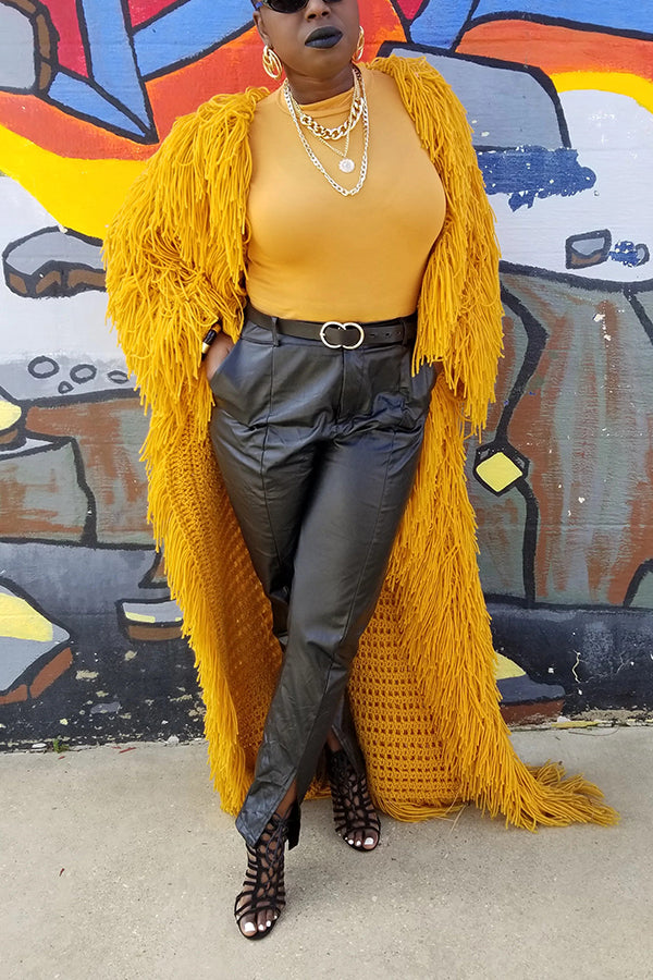 Striking Maxi Shaggy Tassel Knitted Cardigan