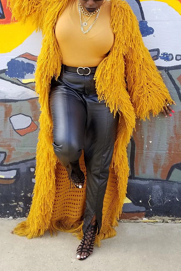 Striking Maxi Shaggy Tassel Knitted Cardigan