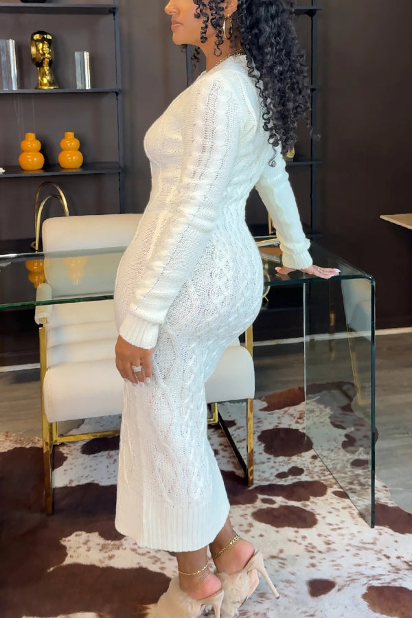 Stylish Cable Knit Midi Dress
