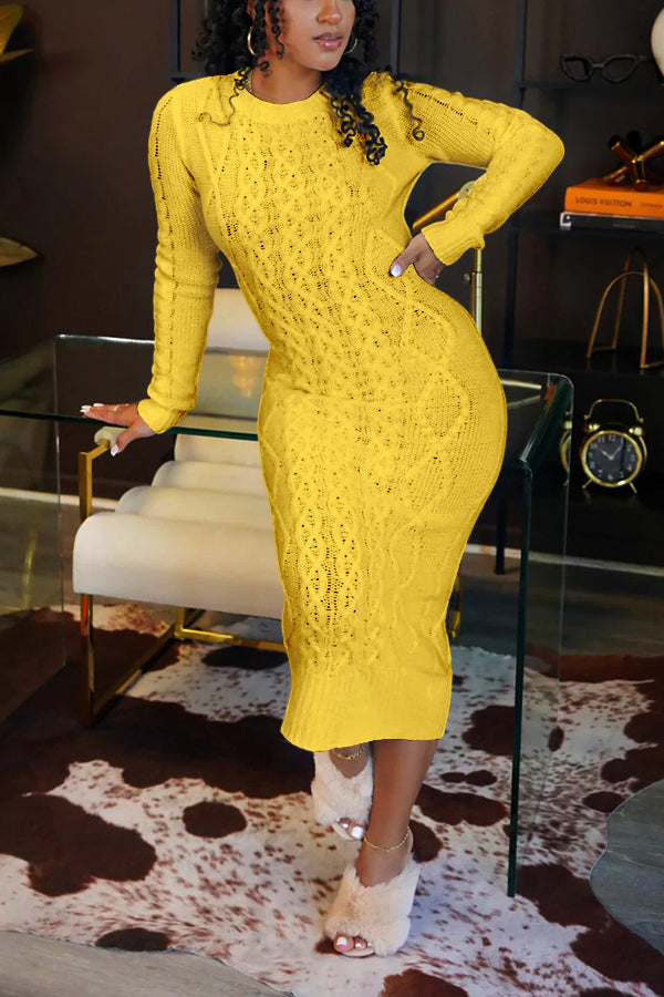 Stylish Cable Knit Midi Dress