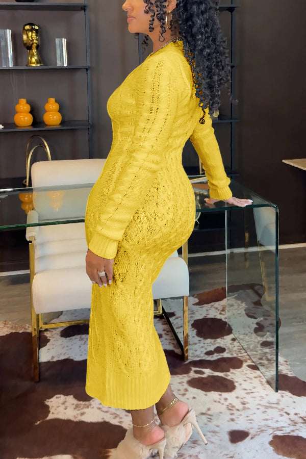 Stylish Cable Knit Midi Dress