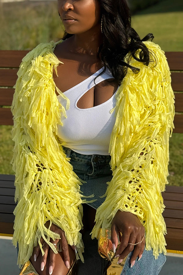 Stylish Hollow Tassel Cardigan