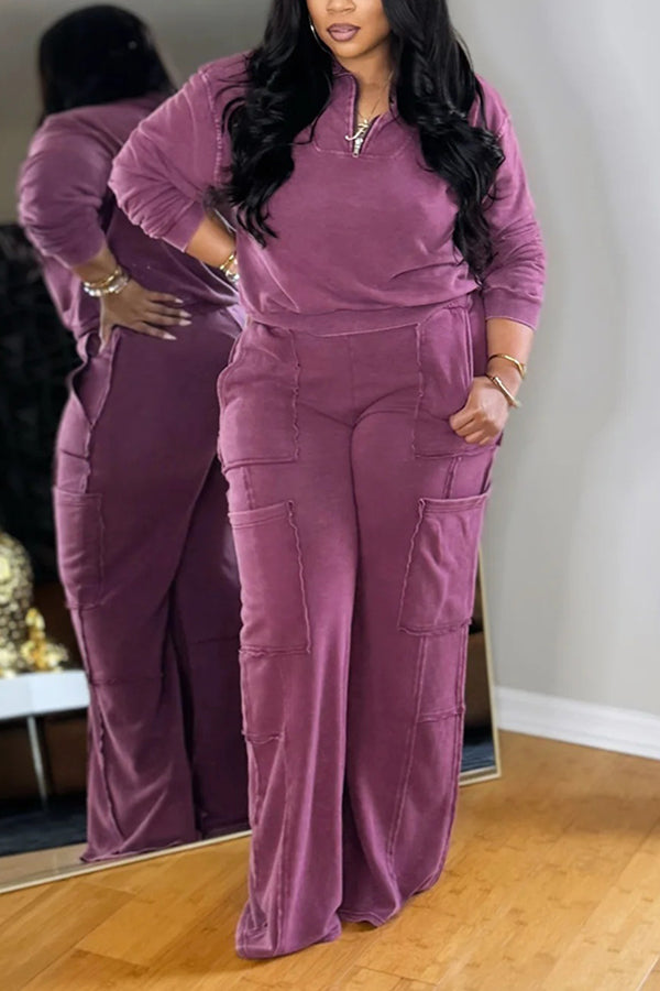 Stylish Quarter-Zip Sweatshirt & Cargo Sweatpants