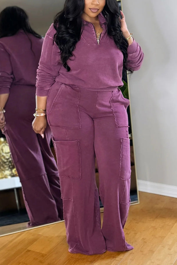 Stylish Quarter-Zip Sweatshirt & Cargo Sweatpants