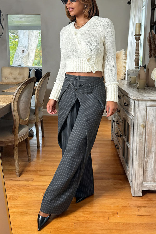 Chic Asymmetrical Crop Sweater & Pants Set