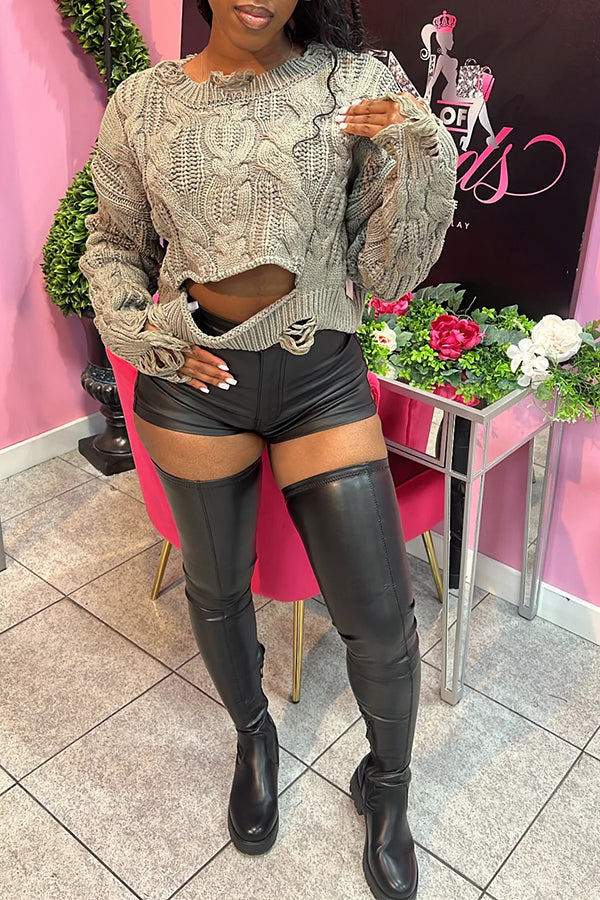Stylish Raw Edge Knit Crop Pullover