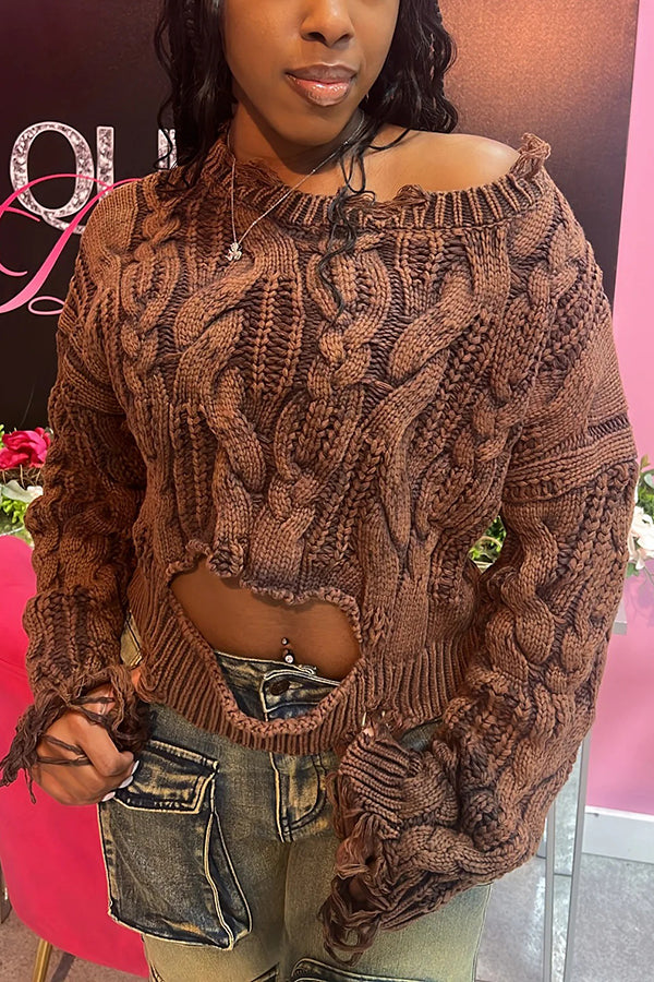 Stylish Raw Edge Knit Crop Pullover