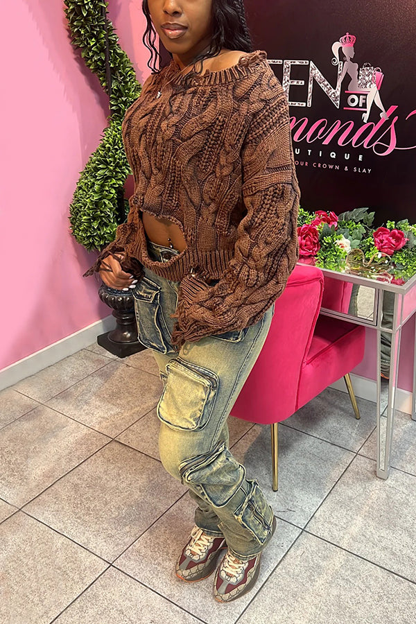 Stylish Raw Edge Knit Crop Pullover