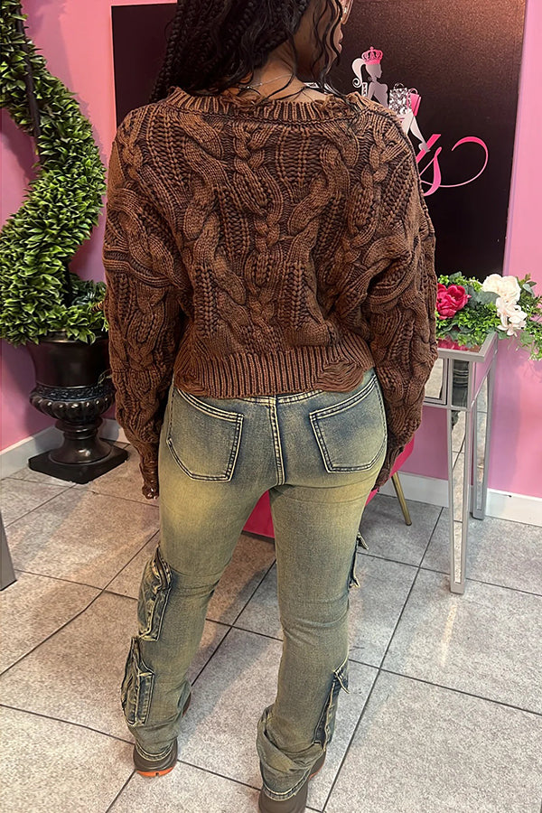 Stylish Raw Edge Knit Crop Pullover