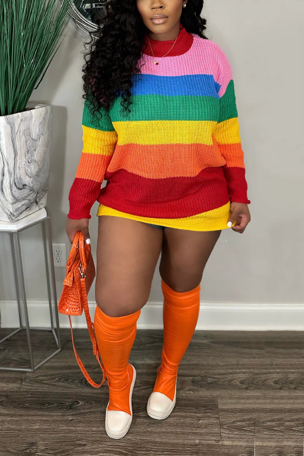 Loose Fit Long Sleeve Rainbow Sweater