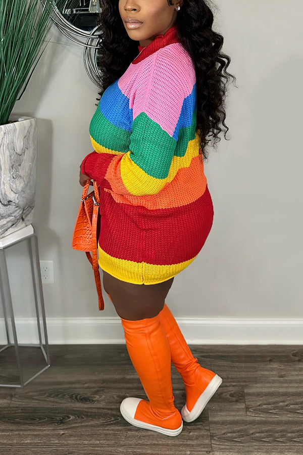 Loose Fit Long Sleeve Rainbow Sweater