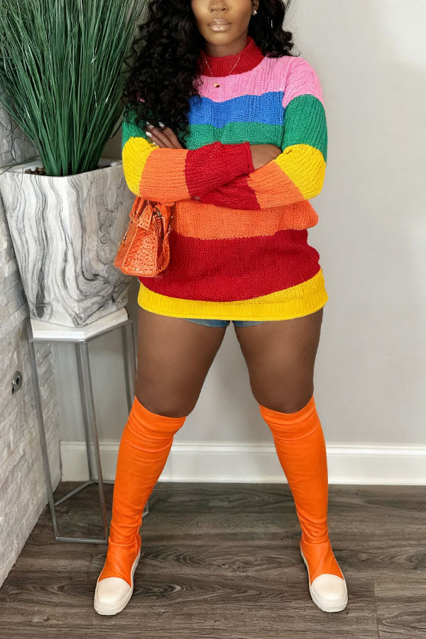 Loose Fit Long Sleeve Rainbow Sweater