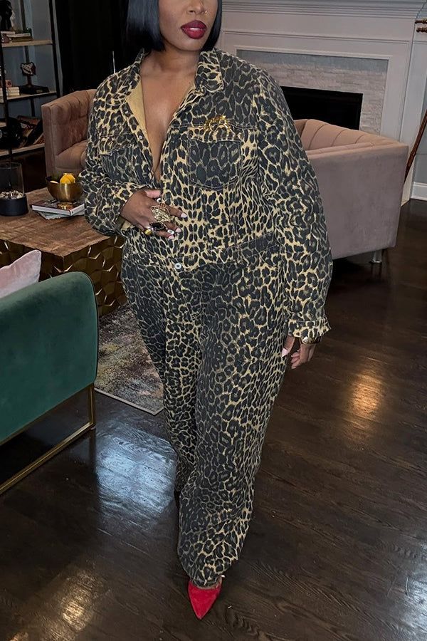 Stylish Button Up Leopard Print Jumpsuit