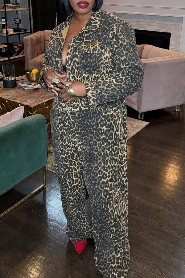 Stylish Button Up Leopard Print Jumpsuit