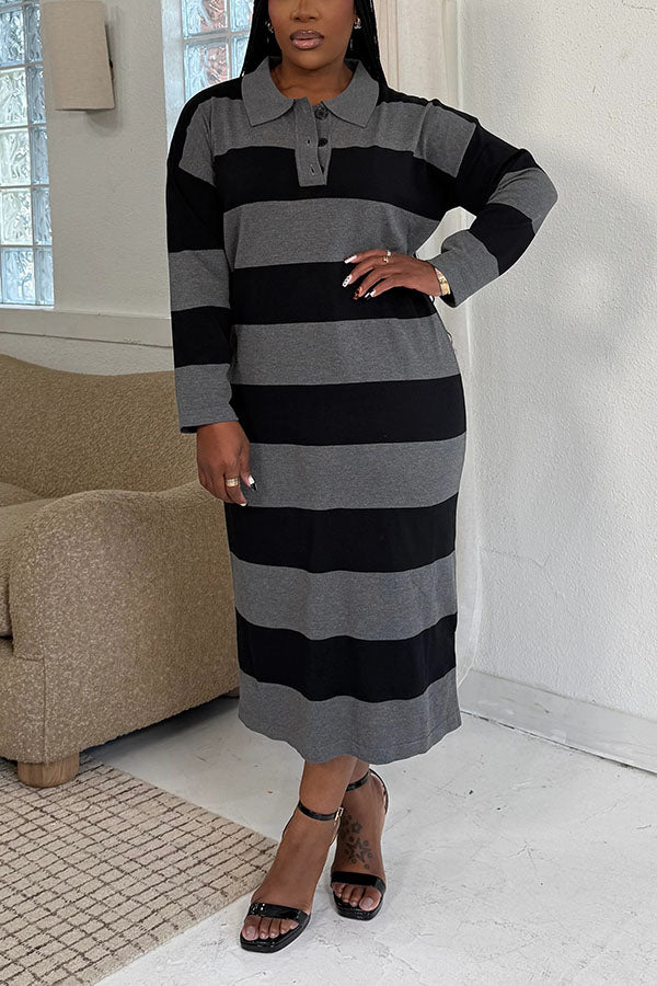 Casual Long Sleeve Striped Dress