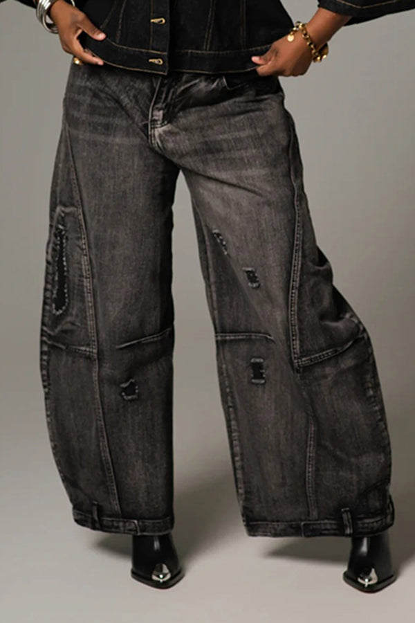Baggy High Waist Wide Leg Washed Jeans