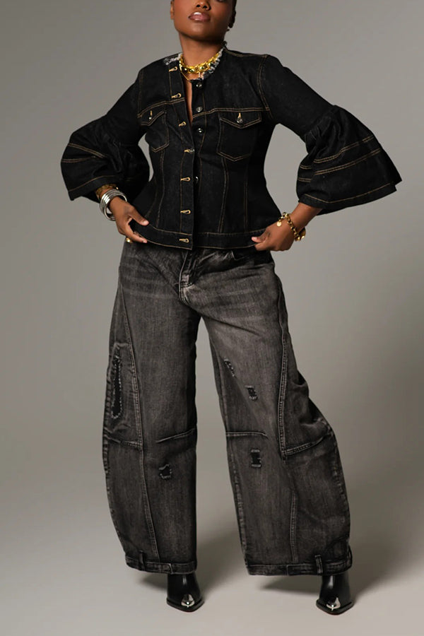 Baggy High Waist Wide Leg Washed Jeans