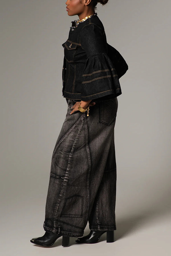 Baggy High Waist Wide Leg Washed Jeans
