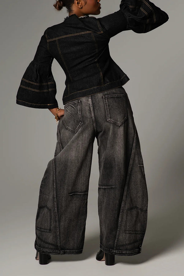 Baggy High Waist Wide Leg Washed Jeans