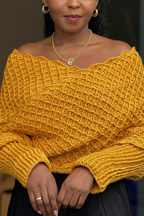 Chic Off The Shoulder Crochet Wrap Sweater