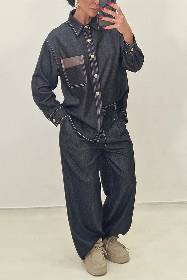 Stylish Contrast Stitching Denim Set