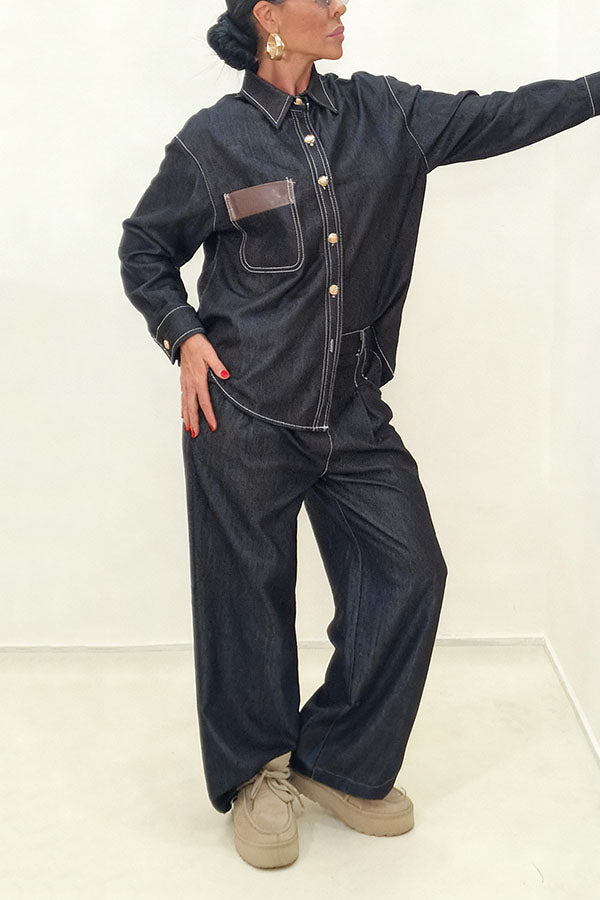 Stylish Contrast Stitching Denim Set