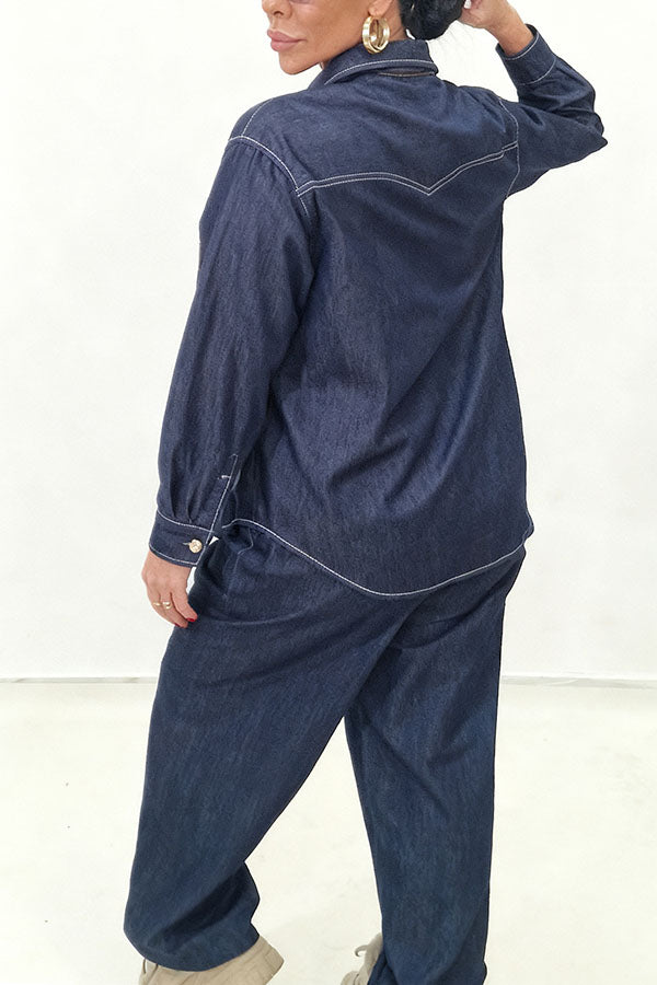 Stylish Contrast Stitching Denim Set