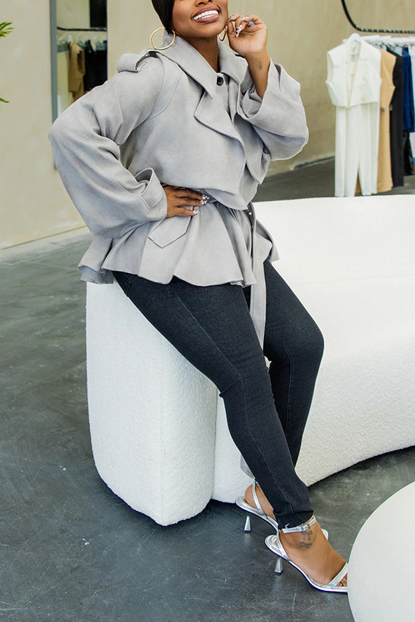 Versatile Faux Suede Patchwork Ruffled Hem Trench