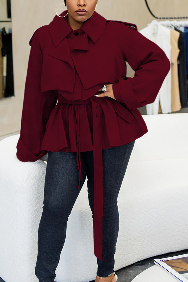 Versatile Faux Suede Patchwork Ruffled Hem Trench