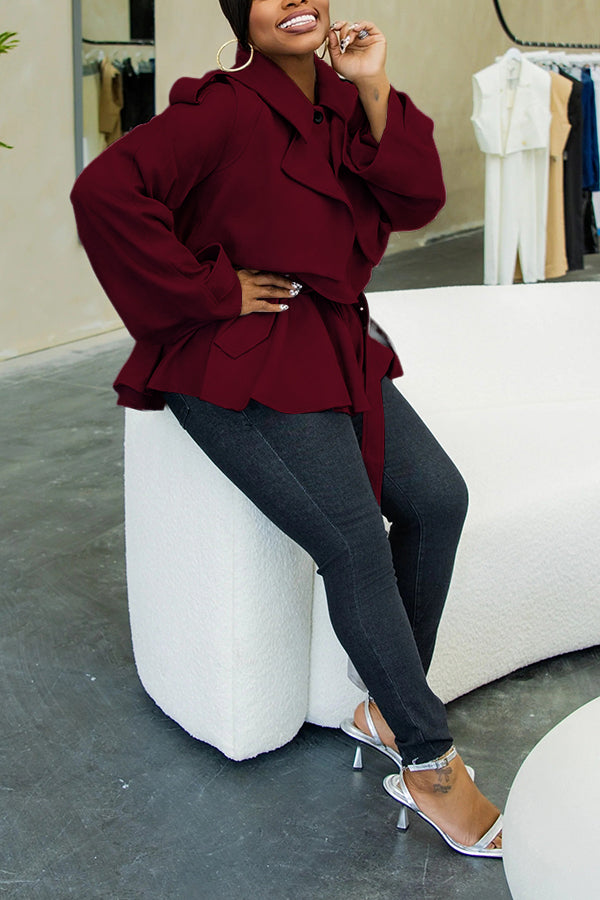 Versatile Faux Suede Patchwork Ruffled Hem Trench