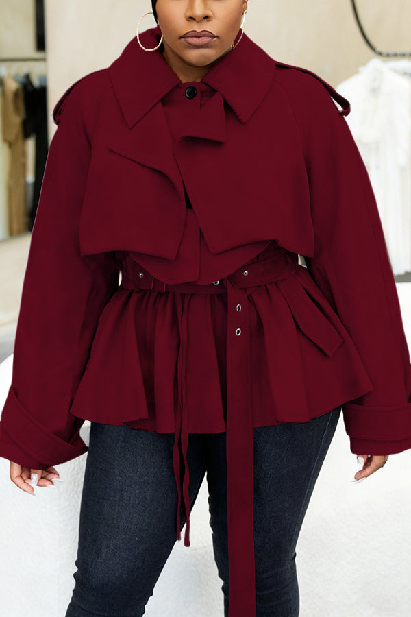 Versatile Faux Suede Patchwork Ruffled Hem Trench