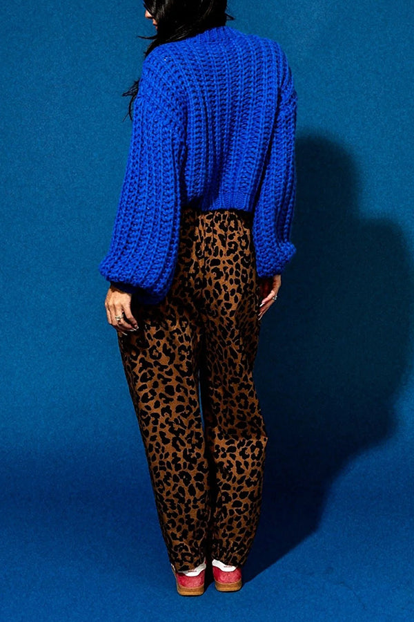 Oversized Contrasting Bubble Sleeve Knit Chunky Sweater Cardigan