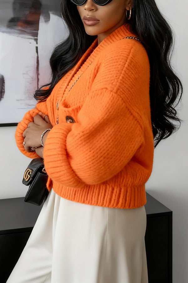 Active V-neck Double Pocket Cropped Knitted Cardigan