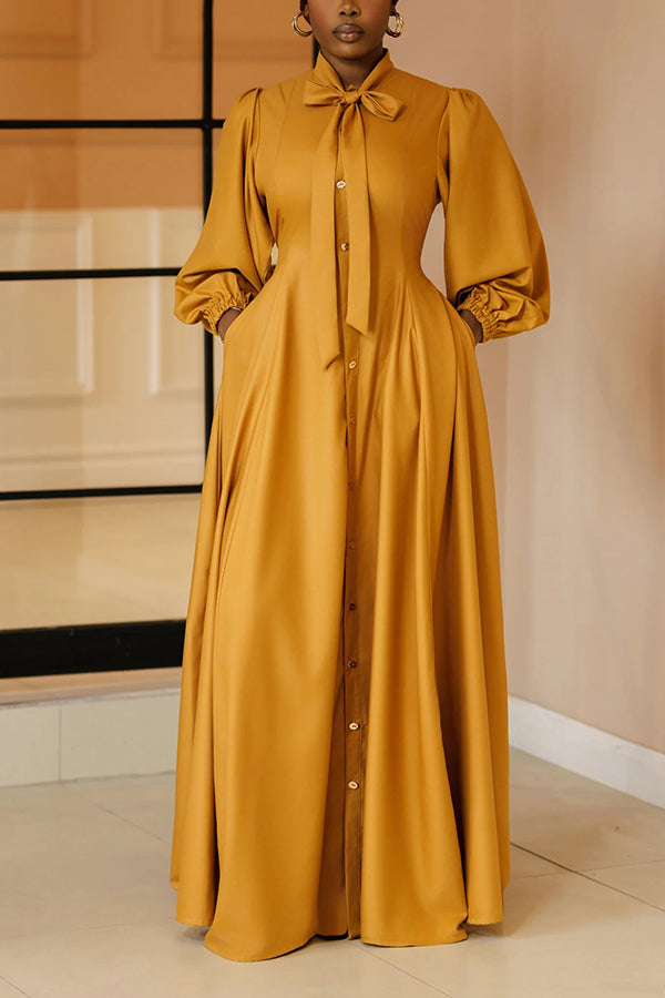 Sophisticated Tie Neck Single Breasted Maxi Dress