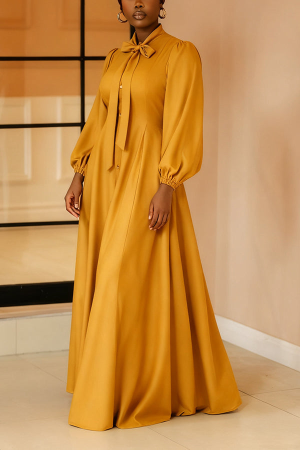 Sophisticated Tie Neck Single Breasted Maxi Dress