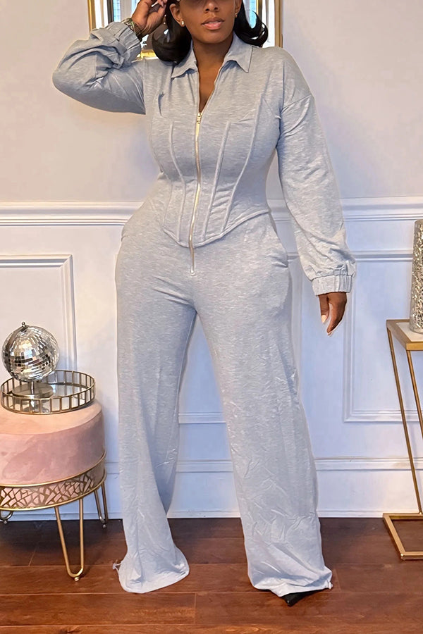 Bustier Zipper Waisted Detail Wide Leg Jumpsuit